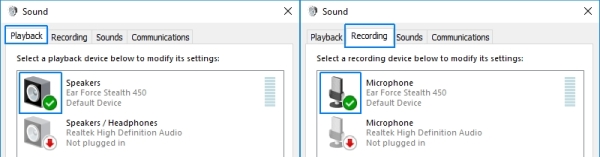 configure Playback and Recording devices